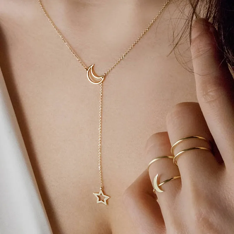 Hot-saling Fashion New Big Star Moon Alloy Pendant Necklace Wholesale