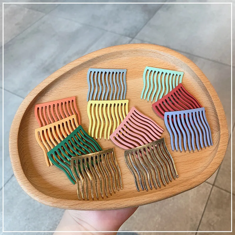 Colorful Metal Hair Comb Hair Comb Bangs Comb Hairpin Hair Ornaments Korean Ins Simple Net Red Top Hair Clip Headdress