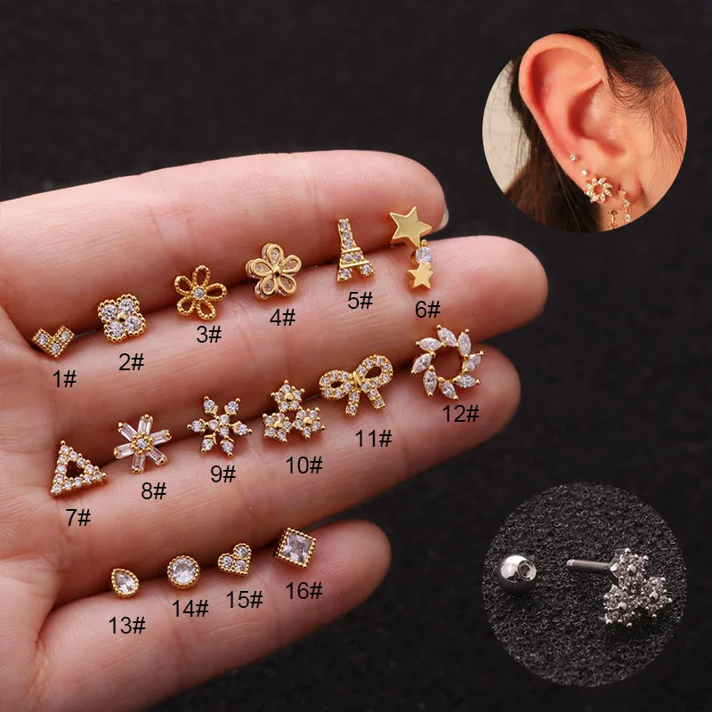 Ear Cartilage Rings & Studs Flower 316 Stainless Steel  Copper