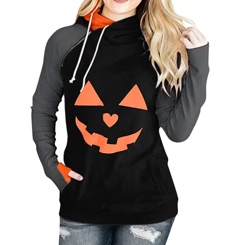 Europe And America Cross Border Women's Clothing    New Halloween Pumpkin Print Long Sleeve Loose Sweatshirt