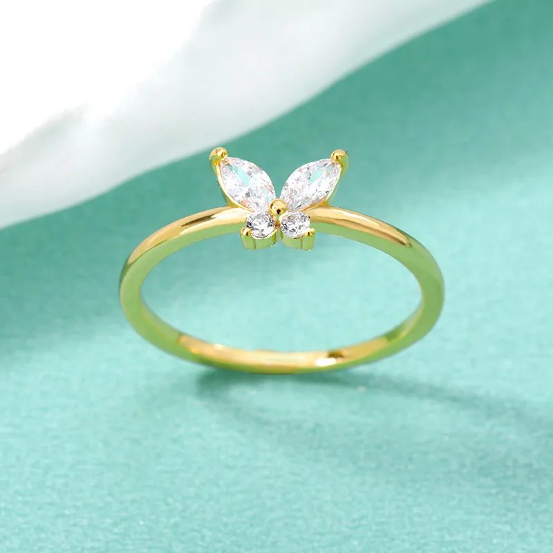 New Gold-plated Butterfly Zircon Ring