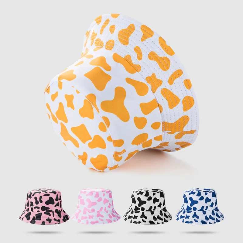 Milk Printing Bucket Hat Female Korean Style Reversible Hip Hop Cool Simple Short Brim Leisure Artistic Bucket Hat Male Harajuku Style