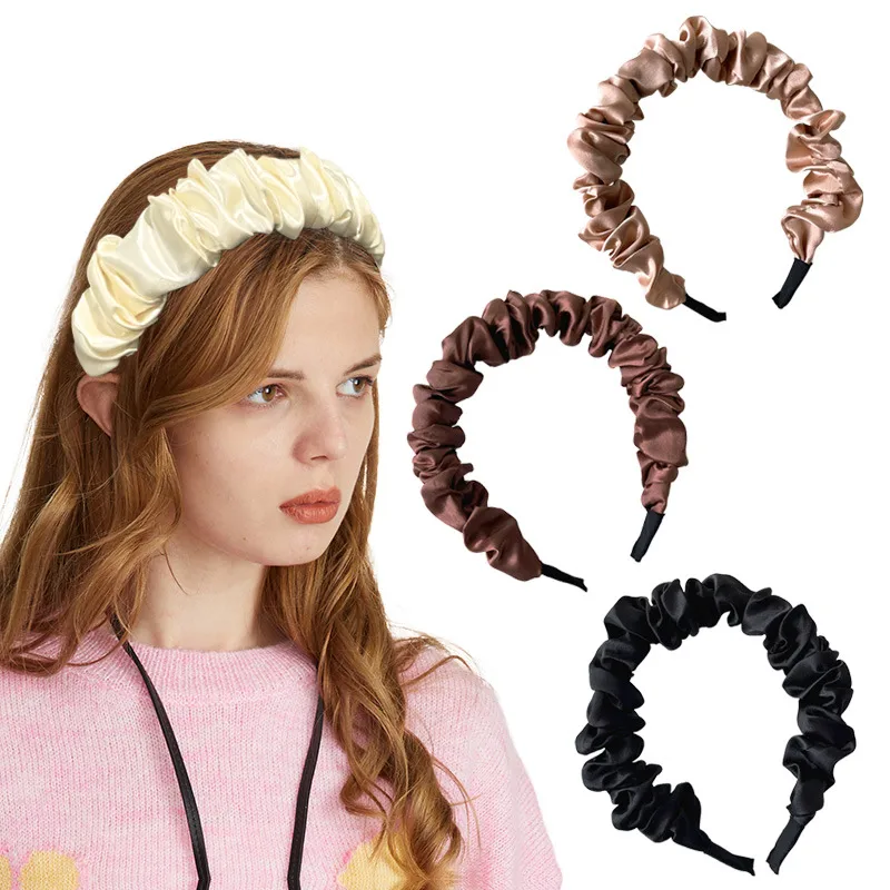New Korean Satin Bubble Fold Headband Simple Solid Color Headband Wholesale