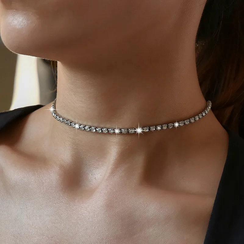 Cross-border New Arrival Necklace European And American Simple Temperament Diamond-studded Necklace Women's Clavicle Necklace Necklace Choker Necklace For Women