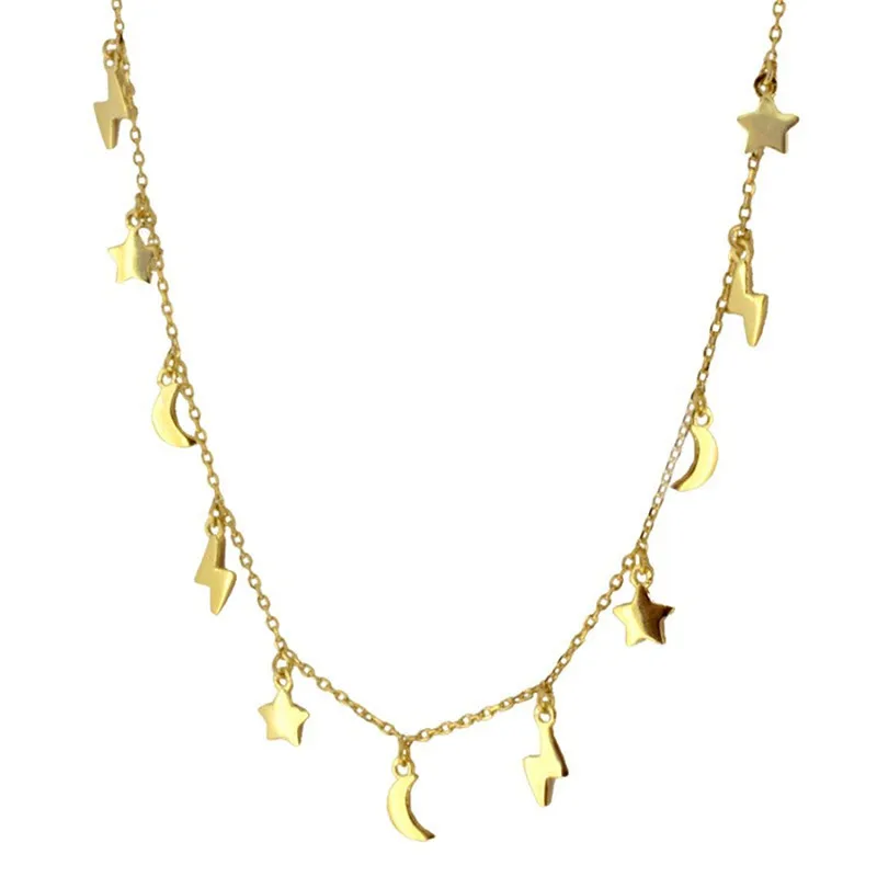 S925 Silver New Necklace Star Moon Lightning Pendant Necklace Fashion Simple Clavicle Chain