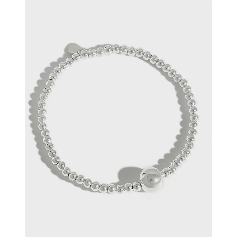 St1009 Korean Version Of S925 Silver Handmade Plain Beaded 3mm Round Bead Bracelet