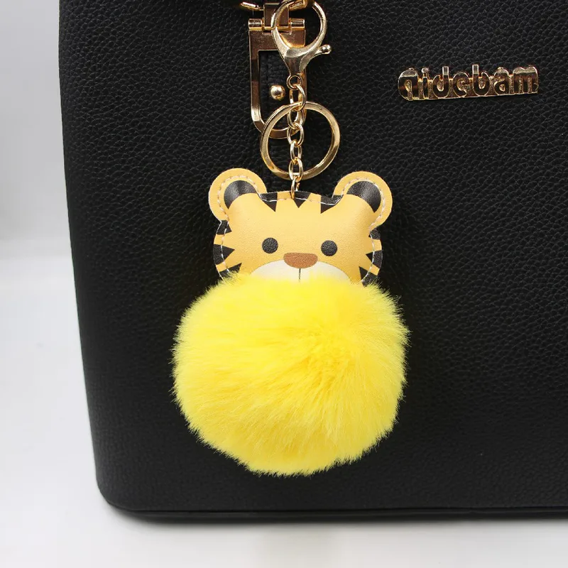 Cartoon Tiger Imitation Rex Rabbit Fur Ball Keychain Car Car Zodiac Tiger Plush Pendant Accessories