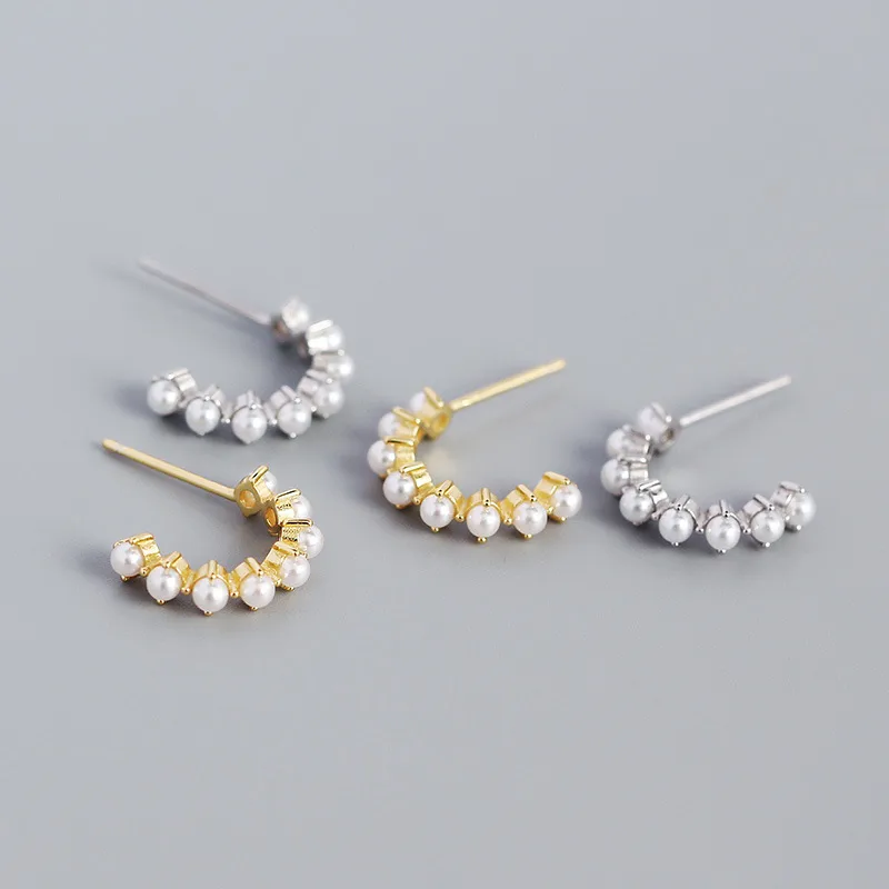 S925 Silver Geometric Type C-shape Pearl Earring Wholesale