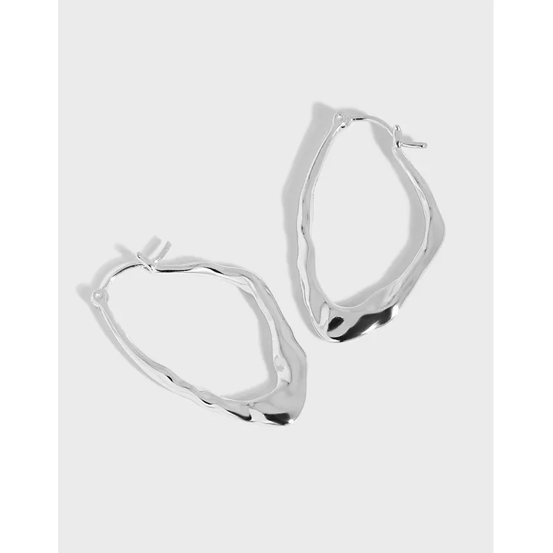 Niche Design Sense Minimalist Wild Irregular Surface Texture S925 Sterling Silver Earrings
