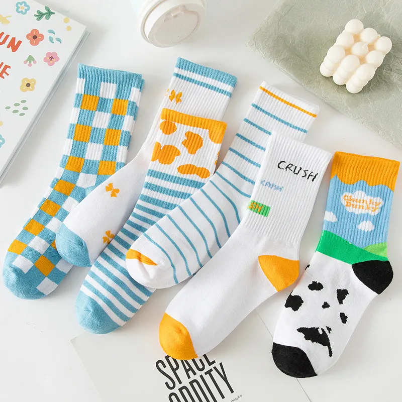 Socks Women's Tube Socks Autumn And Winter Stockings Blue Stripes College Style Stockings