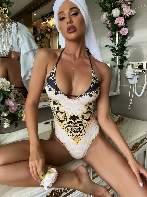 Retro Printed Swimsuit One-piece Bikini Female Swimsuit European And American Swimwear