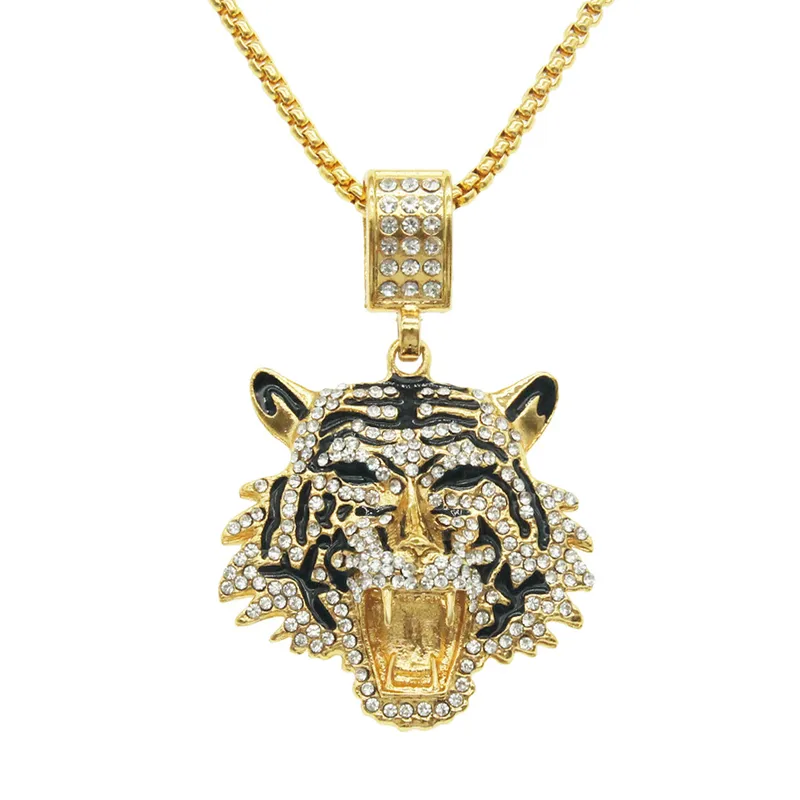 Creative New Product Full Rhinestone Three-dimensional Tiger Head Pendant Necklace