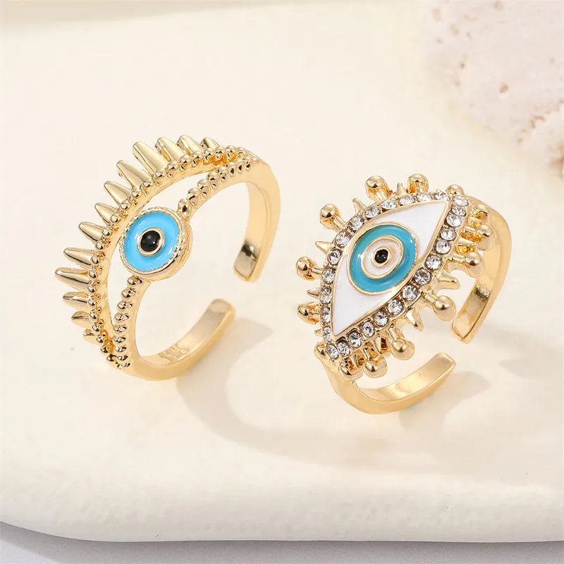 Punk Personality Full Diamond Hollow Eye Ring Turkey Devil Eye Open Ring