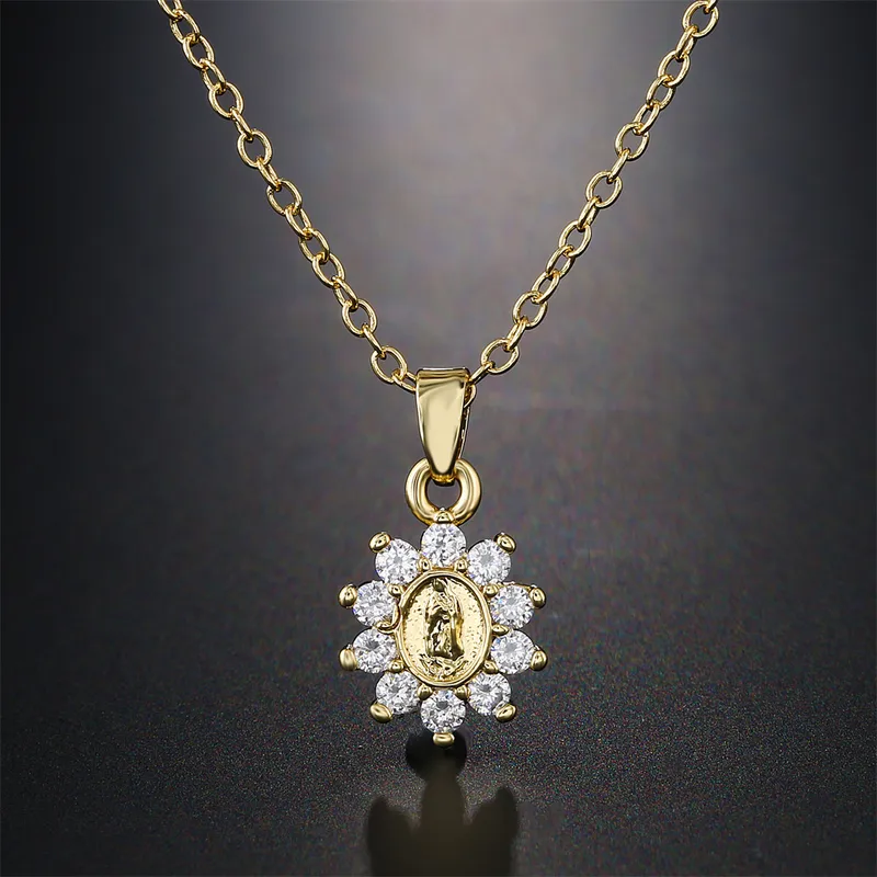 European And American Religious Jewelry Exquisite Copper Micro-inlaid Zircon Virgin Pendant Necklace