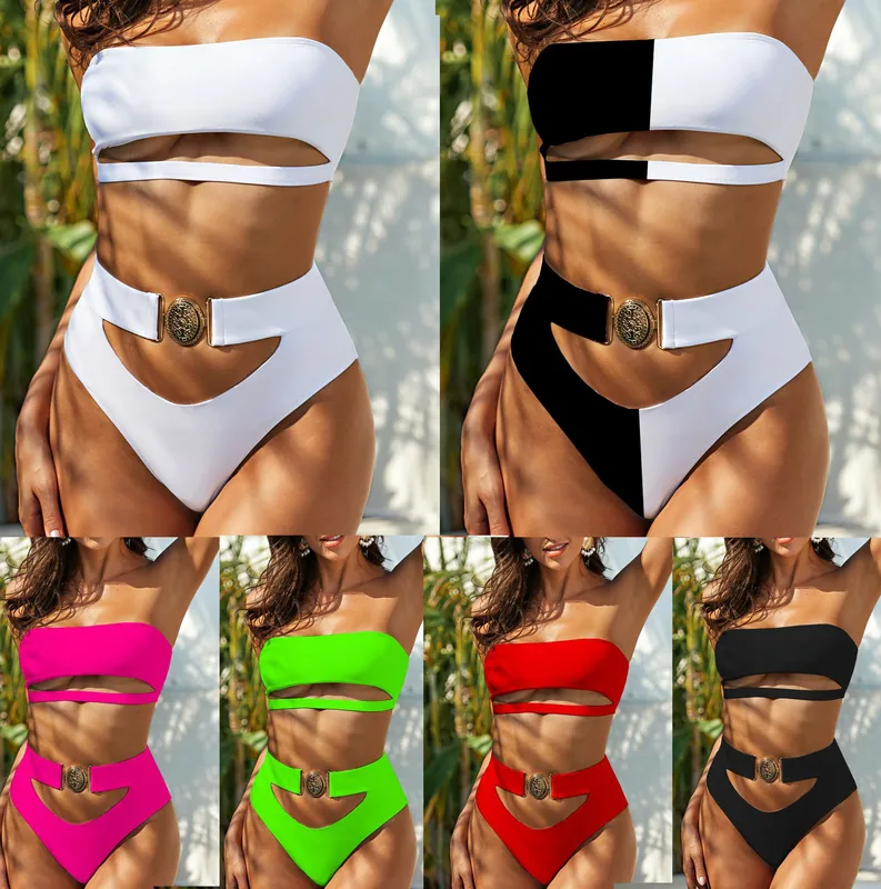 Fashion Metal Buckle Women's Swimsuit Tube Top Bandage Bikini