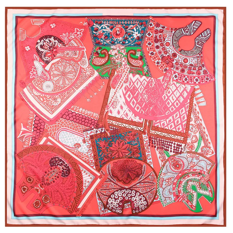 New Style Retro Decorative Printing 90cm Twill Silk Square Scarf