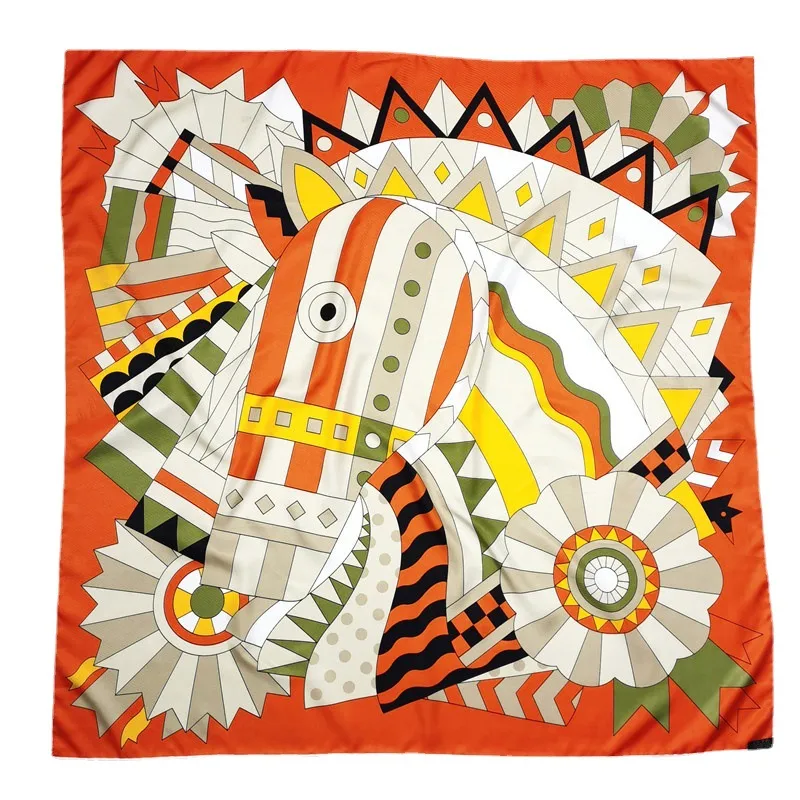 New Style 90cm Twill Silk Square Scarf Striped Horse Head Printing Fashion Scarf Shawl