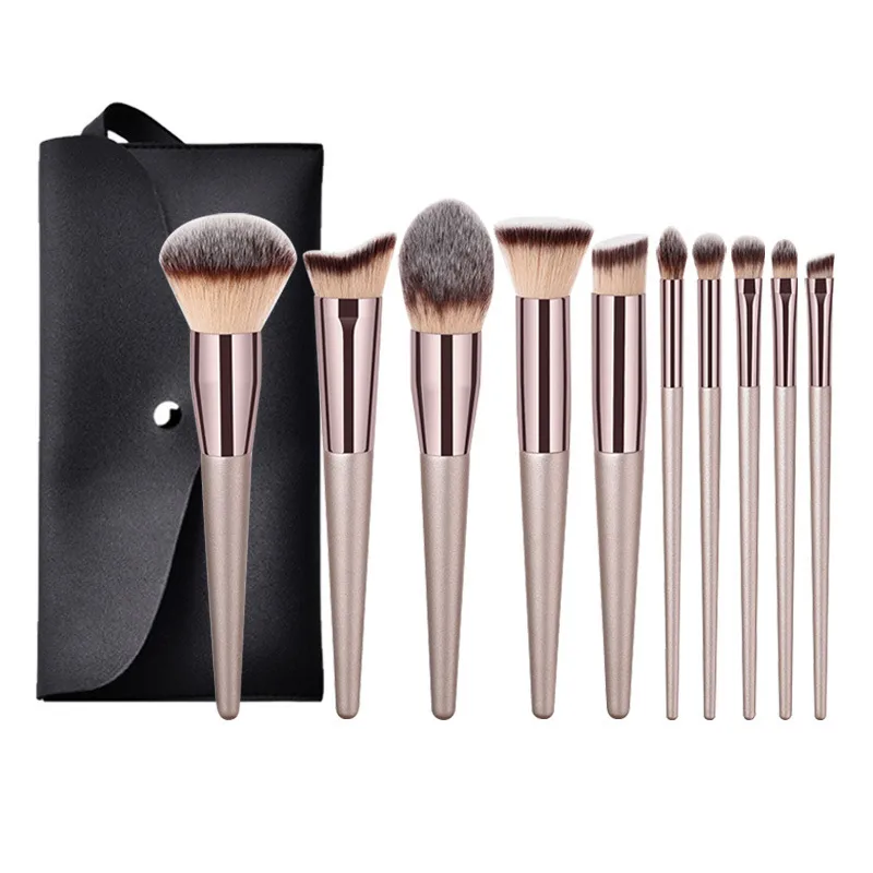 Simple Champagne Color Makeup Brush Set Beauty Tools 10pcs Wholesale