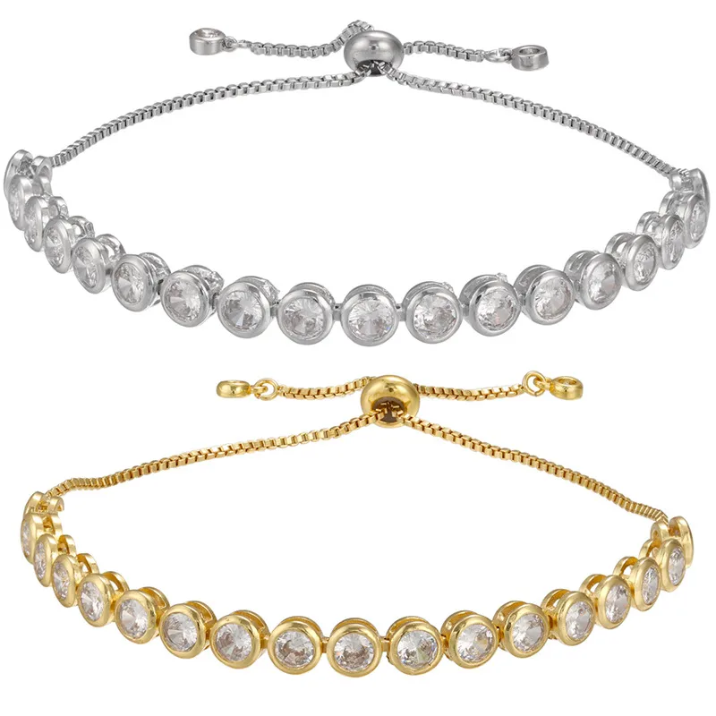 Zircon Bracelet Round Full Diamond Zircon Pull Bracelet Push Pull Bracelet Adjustable Jewelry