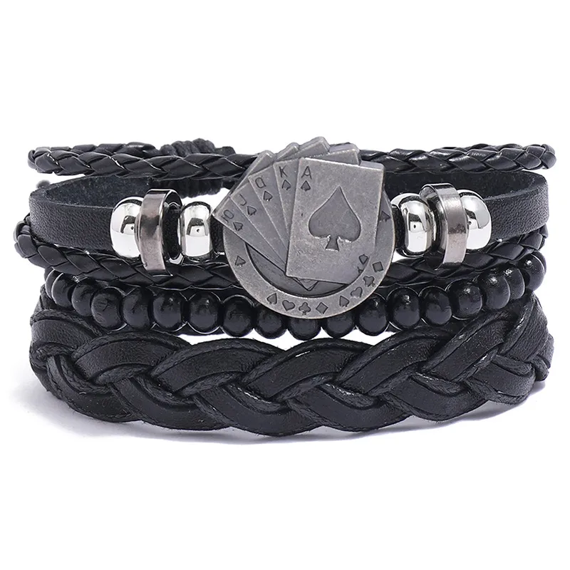 Retro Playing Card Pattern Woven Leather Bracelet