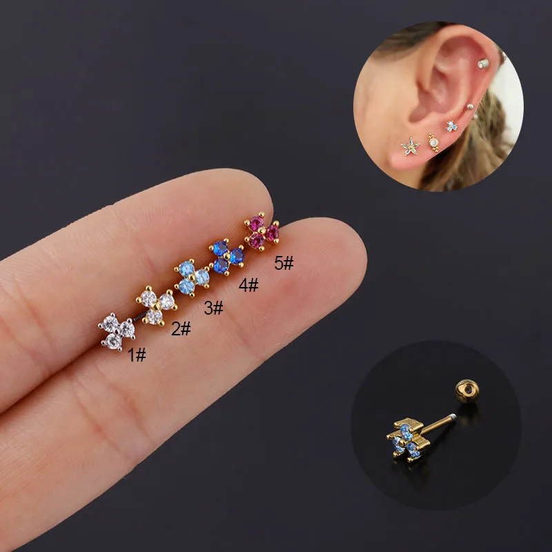 Ear Cartilage Rings & Studs Fashion Geometric Copper Plating Artificial Gemstones