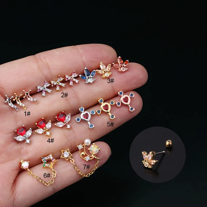 Ear Cartilage Rings & Studs Geometric Copper Plating Artificial Gemstones