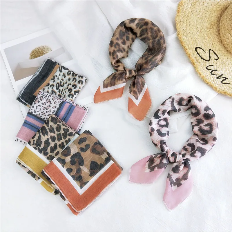 Fashion Leopard Print Cotton Linen Small Square Silk Scarf Wholesale