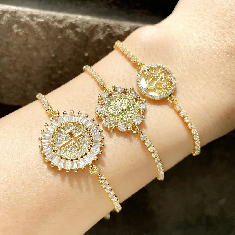 Fashion Hollow Round Cross Adjustable Zircon Bracelet