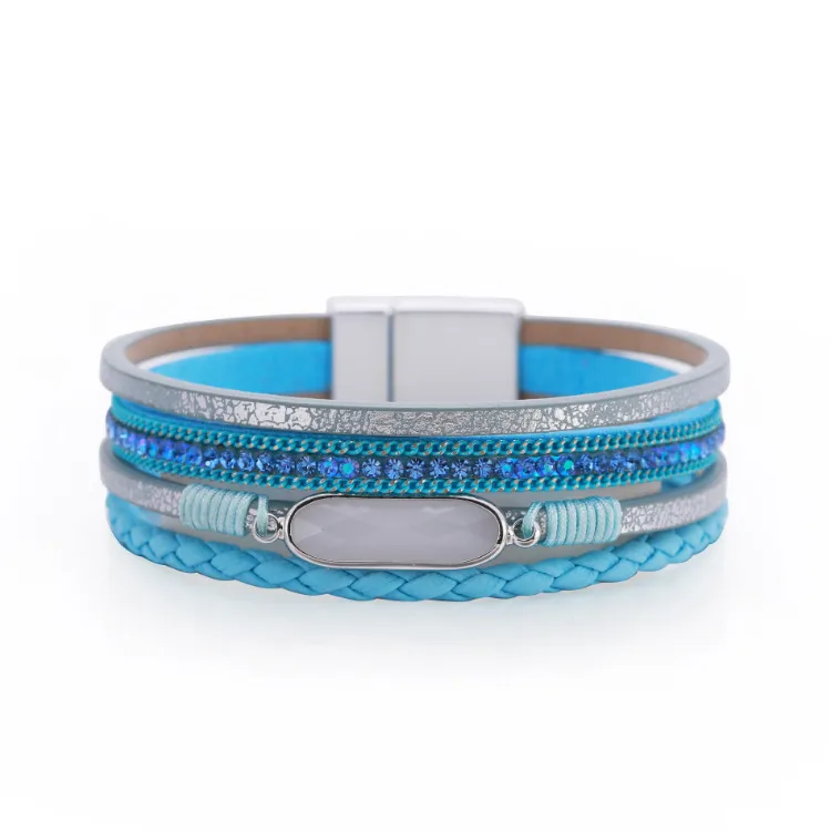 Bohemian Printing Pu Leather Rhinestones Women's Bracelets
