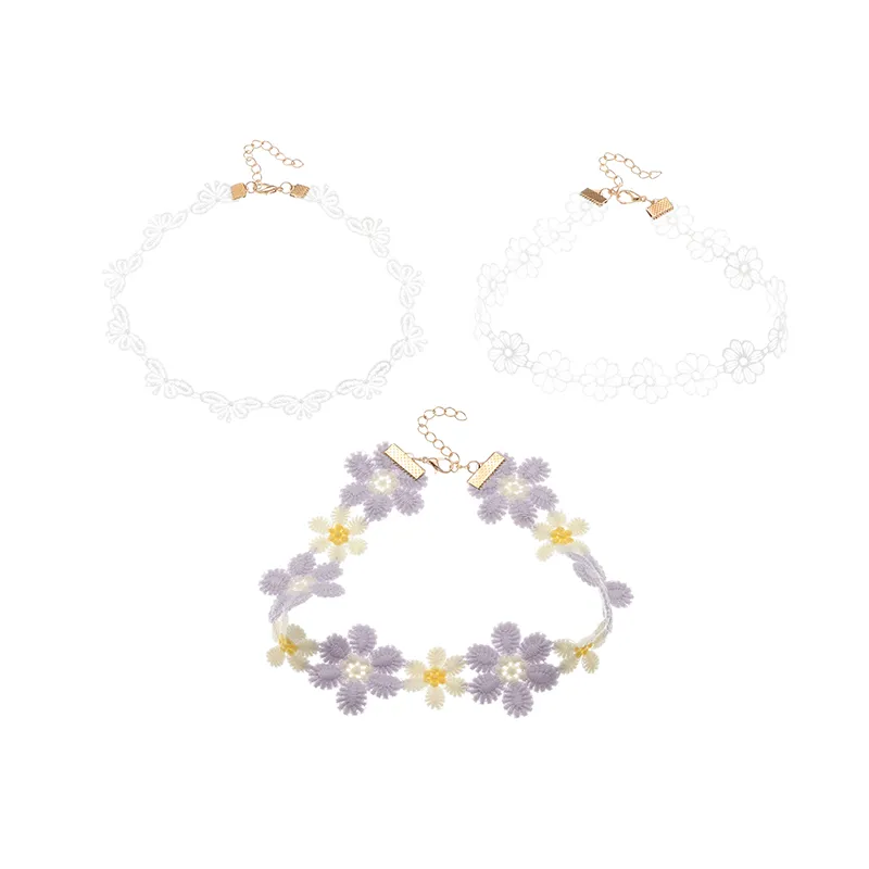 Nihaowholesale Wholesale Jewelry Fashion Purple And White Cloth Flower Children's Necklace
