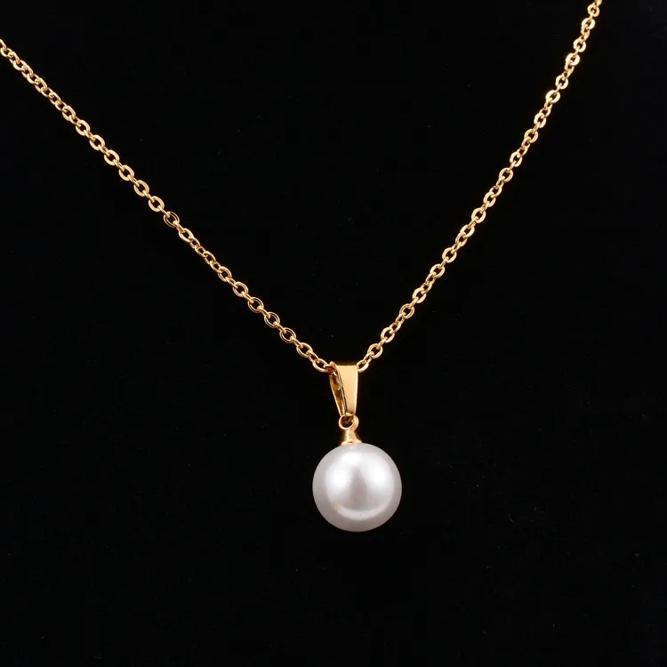 Wholesale Jewelry Simple Style Leaf 304 Stainless Steel Titanium Steel Artificial Pearls 18K Gold Plated Rose Gold Plated Inlaid Shell Inlaid Gold Necklace