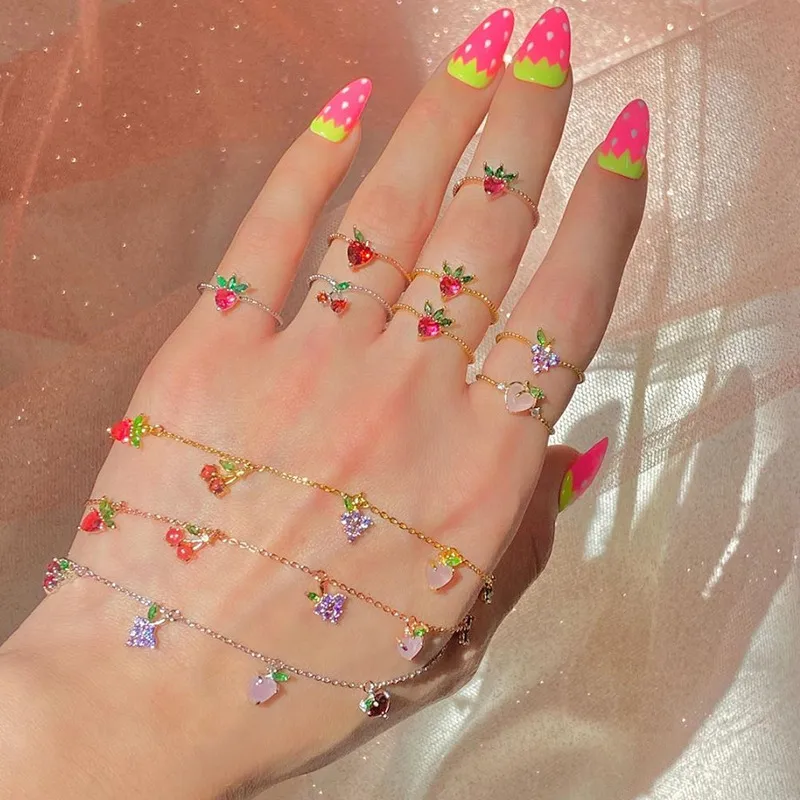 Wholesale Jewelry Color Zirconium Cherry Peach Tropical Fruit Bracelet Nihaowholesale