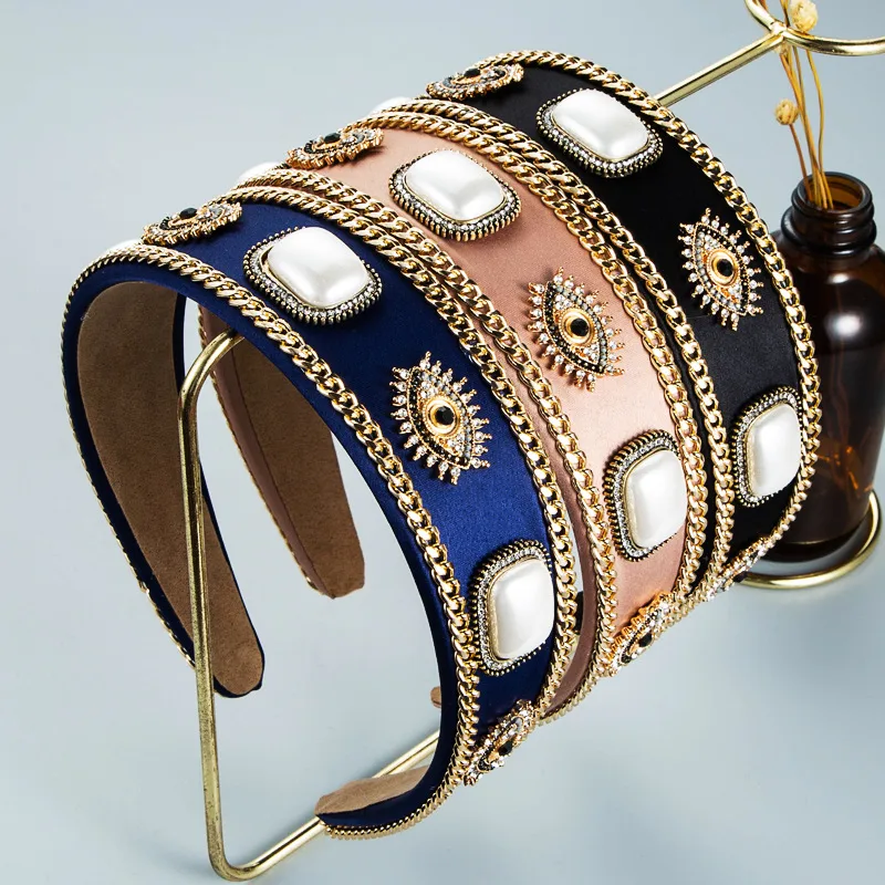 Wholesale Jewelry Devil's Eyes Rhinestone Pearl Headband Nihaowholesale
