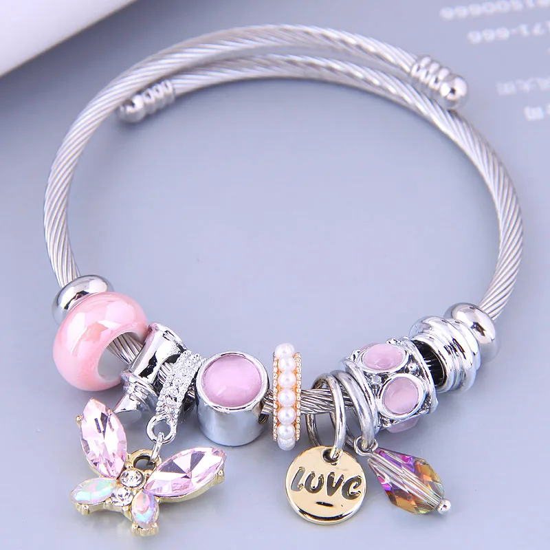 Nihaowholesale Wholesale Jewelry Fashion Metal Butterfly Love Water Drop Pendant Bracelet