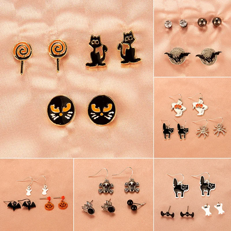 Halloween Skull Pumpkin Lantern Bat Earrings Wholesale Nihaowholesale