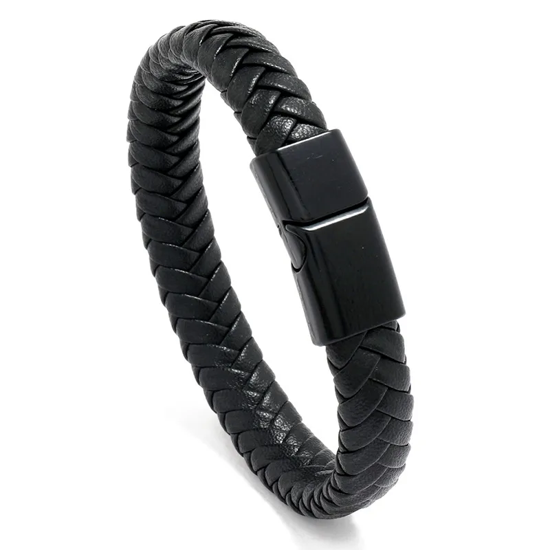 Wholesale Jewelry Solid Color Woven Magnet Buckle Leather Bracelet Nihaowholesale