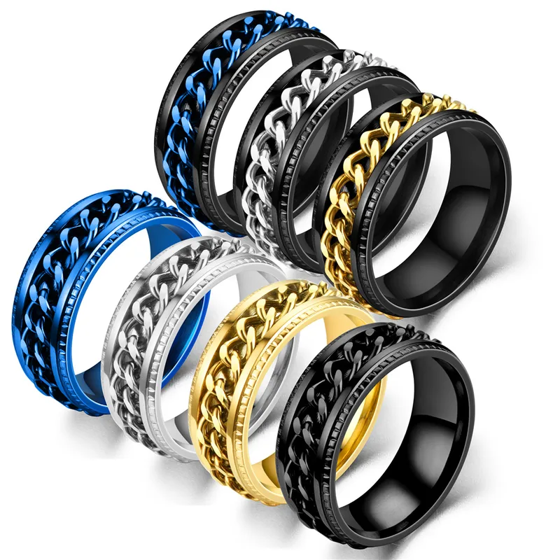 New Simple Titanium Steel Rotatable Embossed Chain Ring Wholesale Nihaowholesale