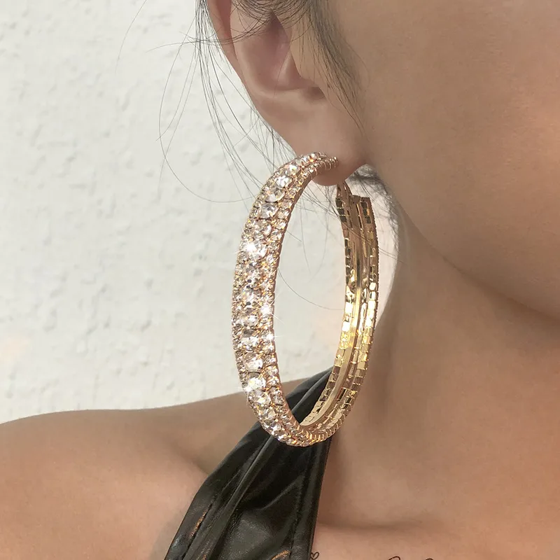 Simple Full Diamond Geometric Hoop Earrings Wholesale Nihaowholesale