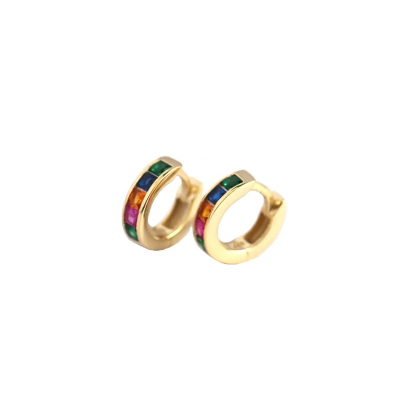 S925 Sterling Silver Geometric Square Color Zirconium Earrings Wholesale Nihaowholesale