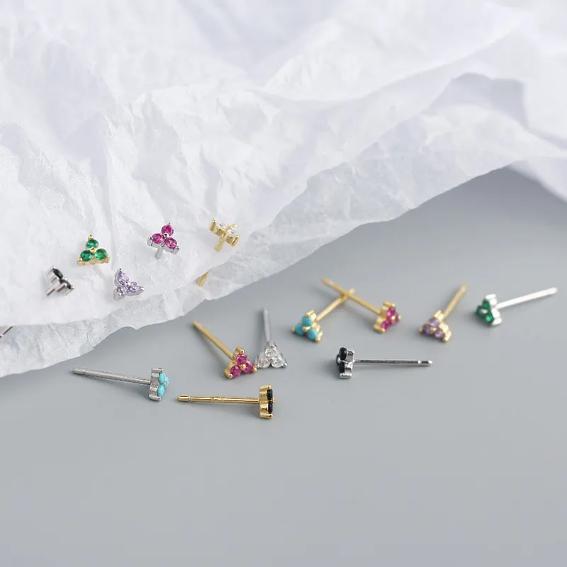 S925 Sterling Silver Geometric Clover Diamonds Earrings Wholesale Nihaowholesale