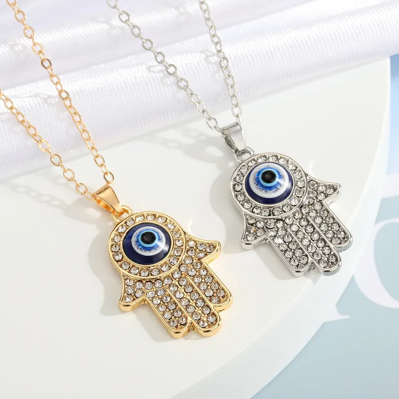 New Turkey Demon Eye Diamond Palm Pendant Necklace Wholesale Nihaowholesale
