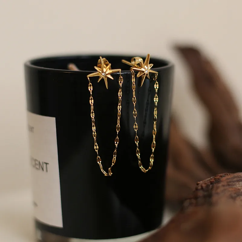 Star 304 Stainless Steel Rhinestones 18K Gold Plated Earrings Ear Studs