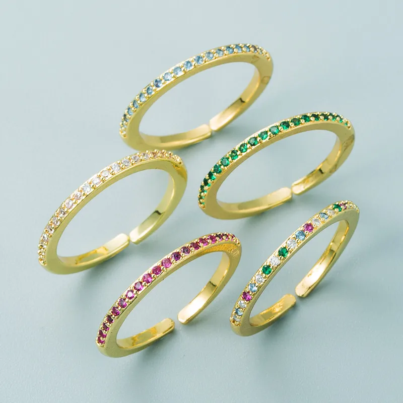 Simple Popular Color Micro-inlaid Zircon Copper Ring Wholesale Nihaowholesale