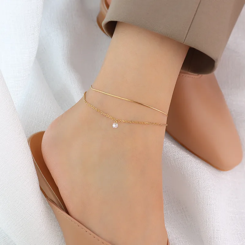Marka French Ins Ornament Personality Chain Design Sense Double-circle Anklet Foot Ornaments Titanium Steel 18k Real Gold Anklet For Women