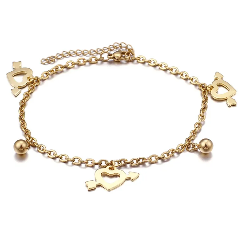 Korean Style Heart 304 Stainless Steel Titanium Steel 18K Gold Plated Women'S Anklet