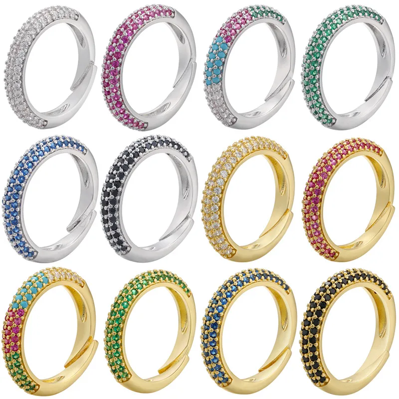 Simple Fashion Micro-inlaid  Multi-color Zircon Adjustable Copper Ring Wholesale Nihaowholesale