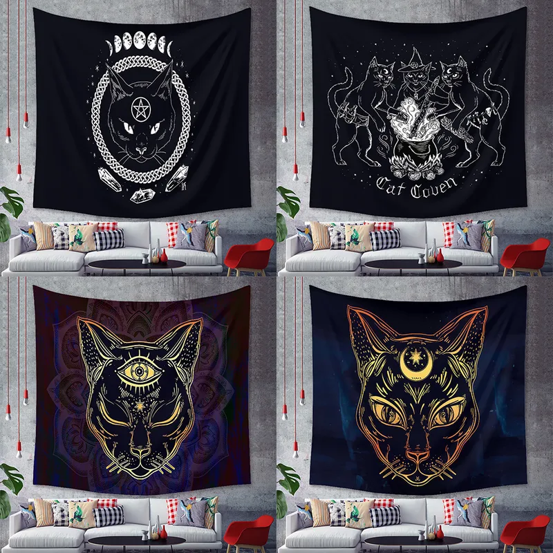 Fashion Black Cat Animal Tapestry Background Cloth Home Decoration Wholesale Nihaowholesale