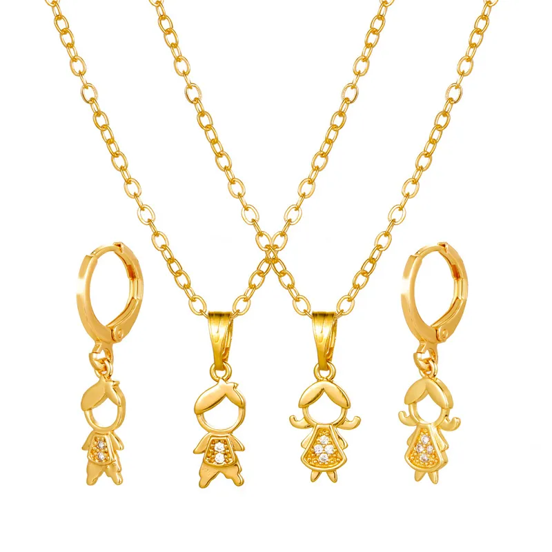 Boy And Girl Necklace Set European And American Creative Cartoon Family Earrings Necklace Couple Accessories