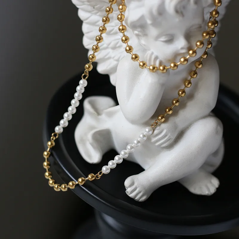 Wholesale Jewelry Fashion 304 Stainless Steel Artificial Pearls 18K Gold Plated Necklace