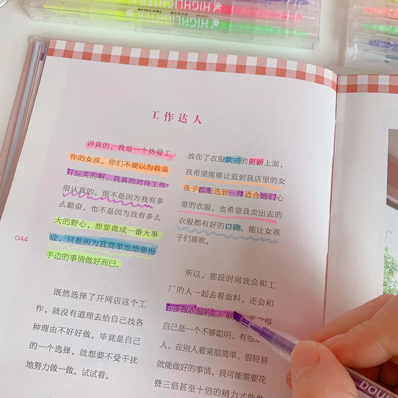 Simple Candy Color Double-headed Highlighter Students Marker Pen